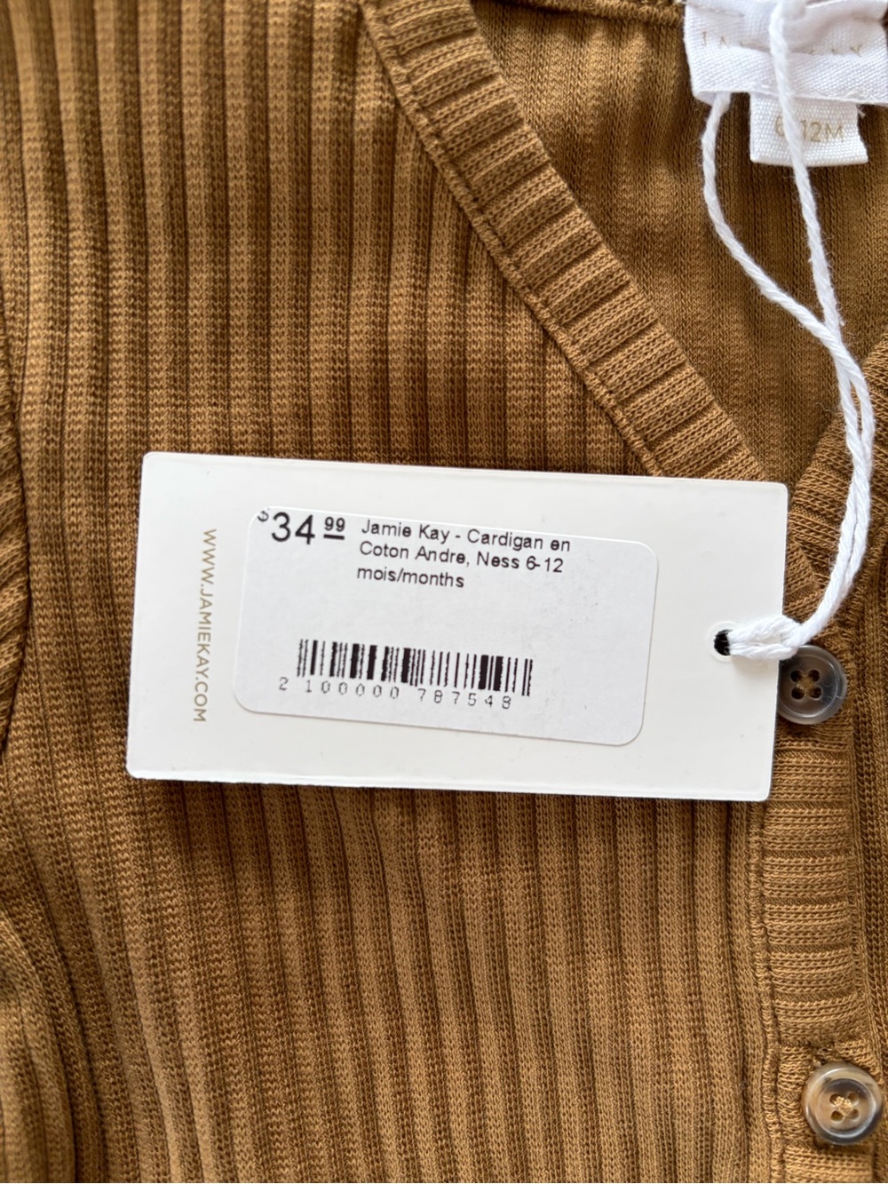 Jamie Kay Ribbed Button Cardigan in Camel - Picture 3 of 3